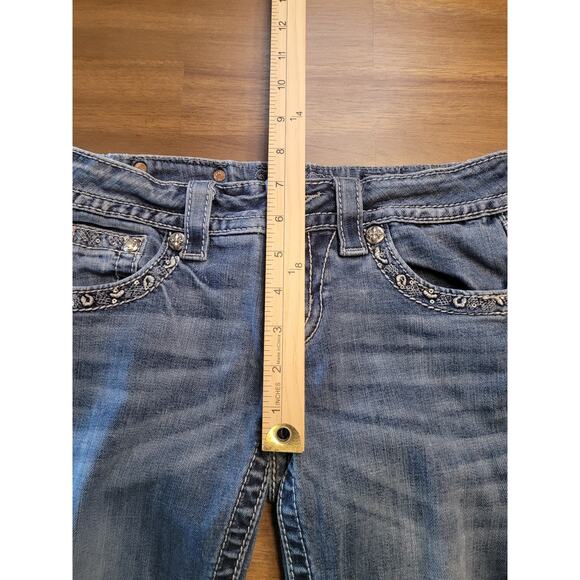 Miss Me Y2K Grunge Cowboy Skinny Jeans Sz 26 Embroidered Flap Pocket - Picture 10 of 12